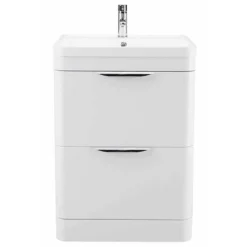 Harbour Grace 600mm Floorstanding Vanity Unit with Polymarble Basin - White Gloss