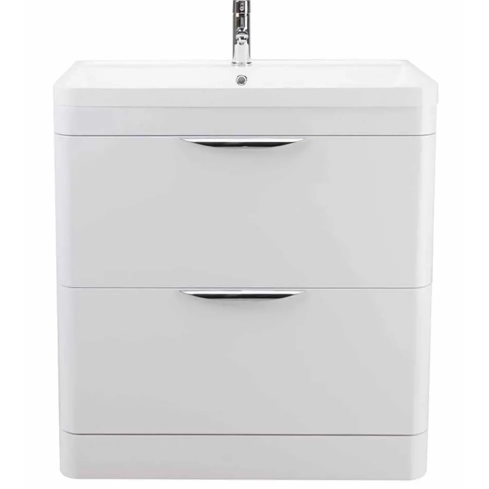 Harbour Grace 800mm Floor Standing Vanity Unit with Polymarble Basin - White Gloss