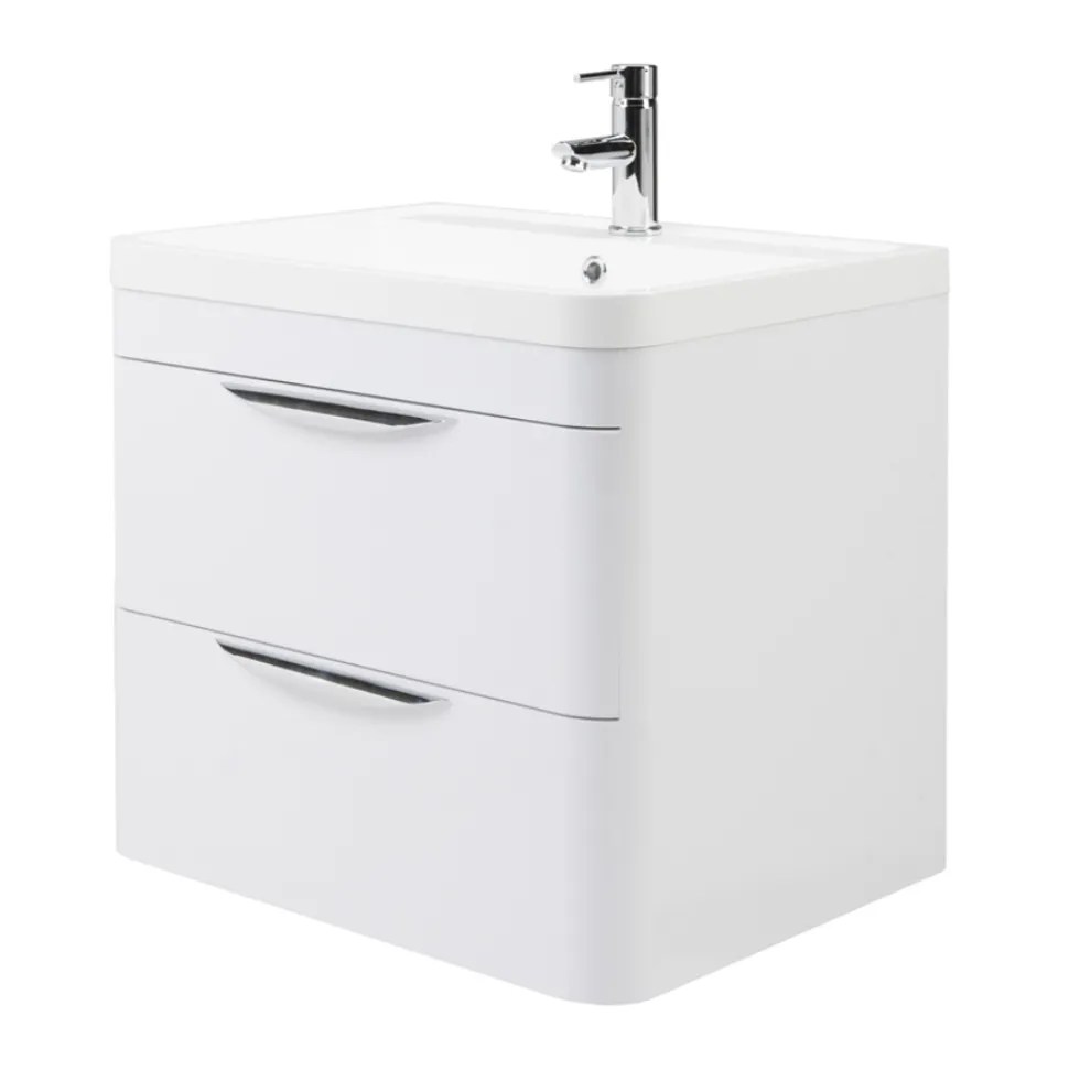 Harbour Grace 600mm Wall Mounted Vanity Unit with Polymarble Basin - White Gloss