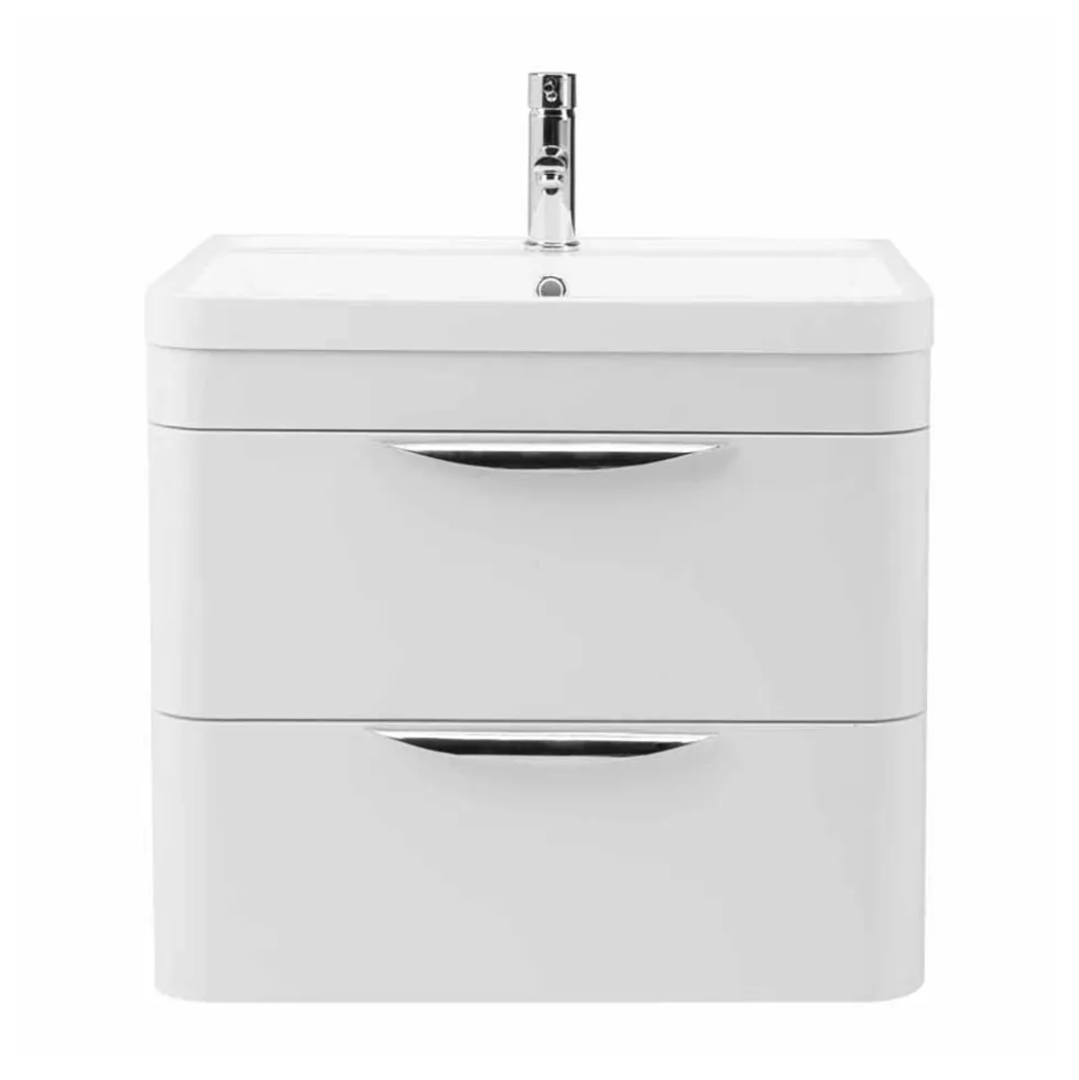 Harbour Grace 600mm Wall Mounted Vanity Unit with Polymarble Basin - White Gloss