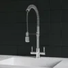 Harbour Groove Twin Lever Mono Kitchen Sink Mixer Tap with Pull Out Hose - Polished Chrome
