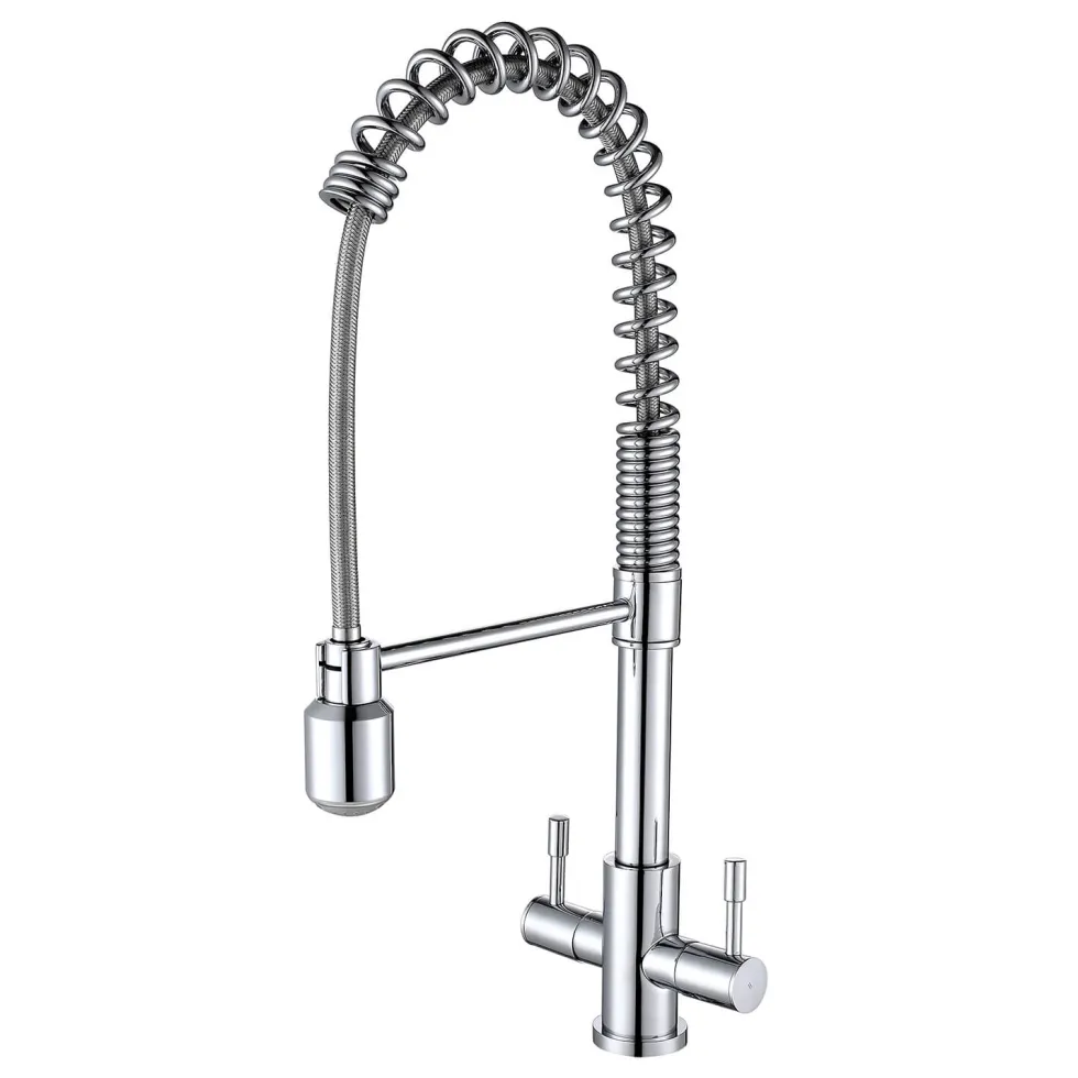Harbour Groove Twin Lever Mono Kitchen Sink Mixer Tap with Pull Out Hose - Polished Chrome