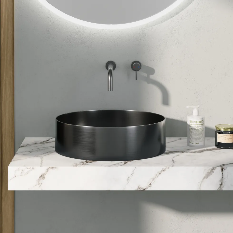Harbour Gunmetal Round PVD Countertop Basin with Waste - 377mm