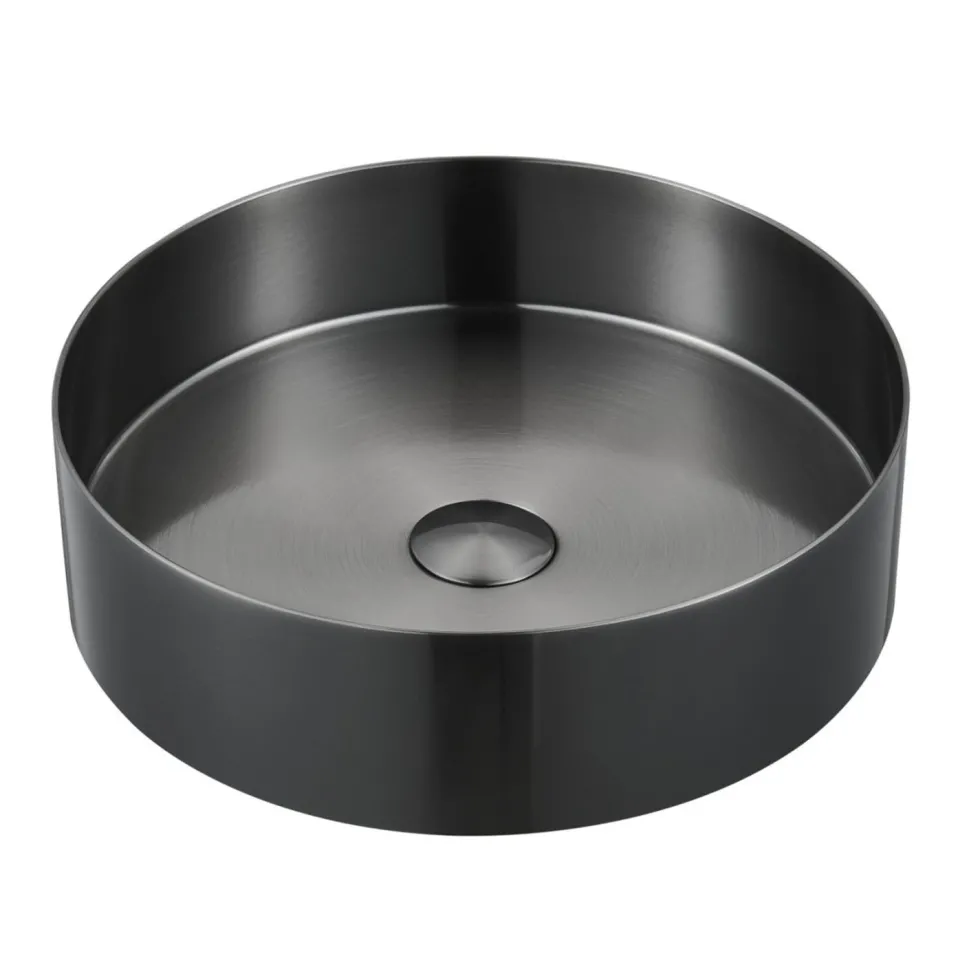 Harbour Gunmetal Round PVD Countertop Basin with Waste - 377mm