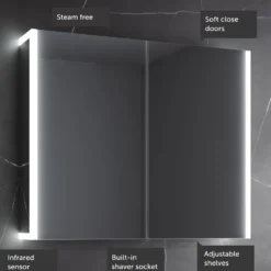 Harbour Icon Double Door LED Bathroom Mirror Cabinet with Demister Pad & Shaver Socket - 800 x 700mm