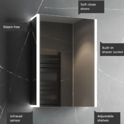 Harbour Icon Single Door LED Bathroom Mirror Cabinet with Demister Pad & Shaver Socket - 500 x 700mm