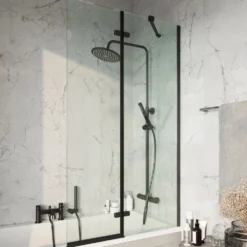 Harbour i6 Easy Clean Matt Black Hinged Bath Screen with Fixed Inline Panel - 1500 x 875mm