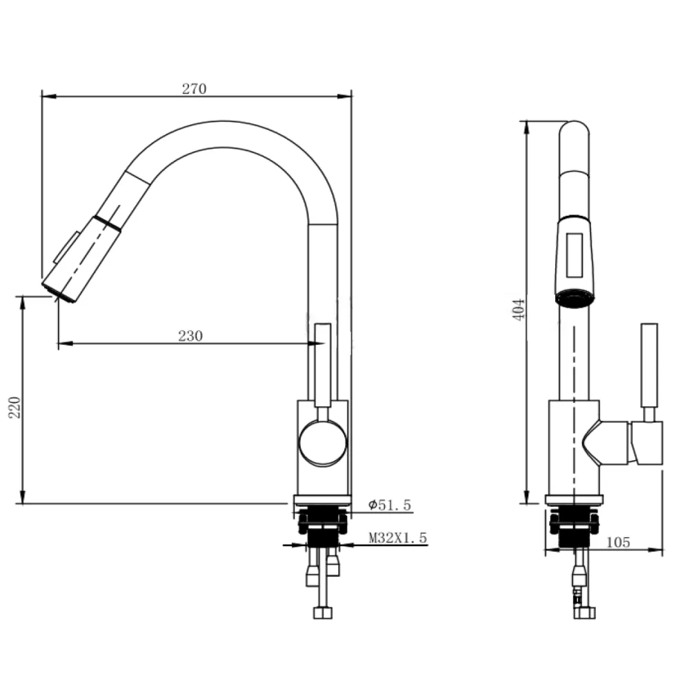 Harbour Pro Pull Out Single Lever Mono Kitchen Mixer Tap