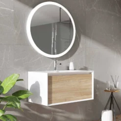 Harbour Scene 750mm Wall Mounted Vanity Unit & Basin - White/Oak
