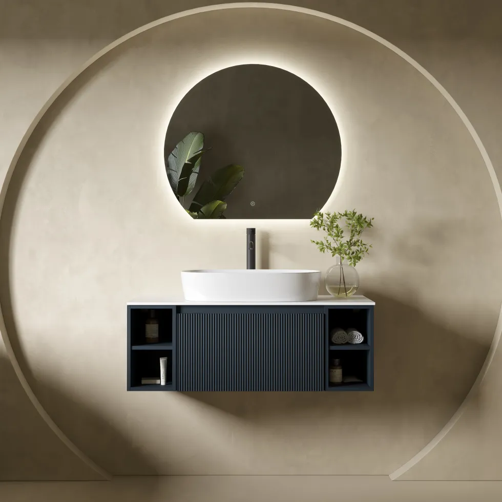 Harbour Segment LED Illuminated Mirror with Demister Pad & Colour Change Lights - 800 x 700mm
