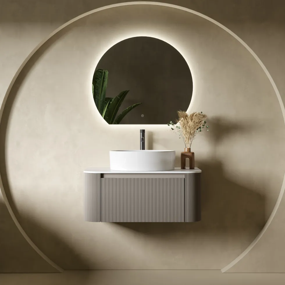 Harbour Segment LED Illuminated Mirror with Demister Pad & Colour Change Lights - 800 x 700mm