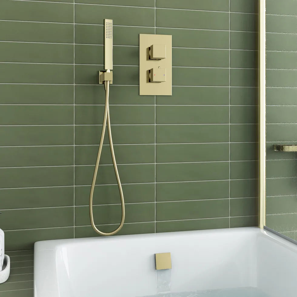 Harbour Status Brushed Brass Shower Package with 2 Outlet Valve, Wall Shower Kit and Overflow Bath Filler