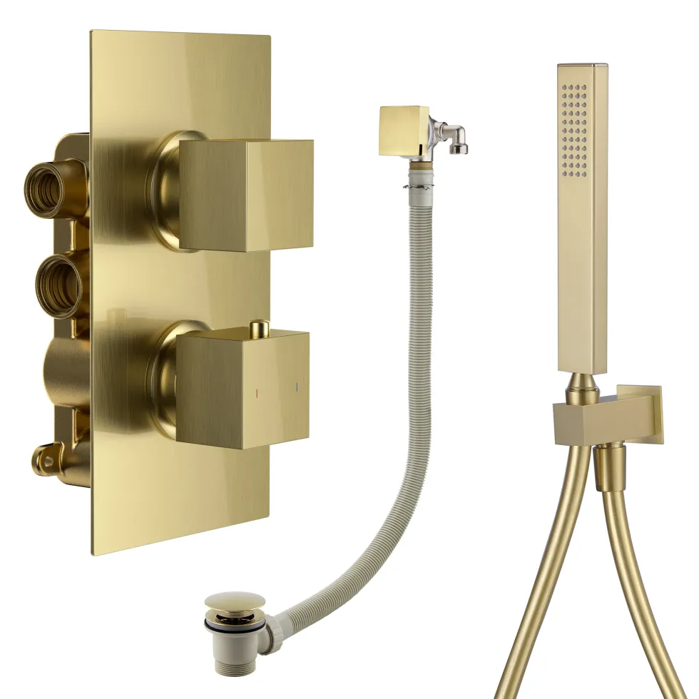 Harbour Status Brushed Brass Shower Package with 2 Outlet Valve, Wall Shower Kit and Overflow Bath Filler