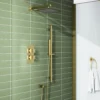Harbour Status Brushed Brass Shower Package with 2 Outlet Valve, Fixed Head & Arm and Slide Rail Shower Kit
