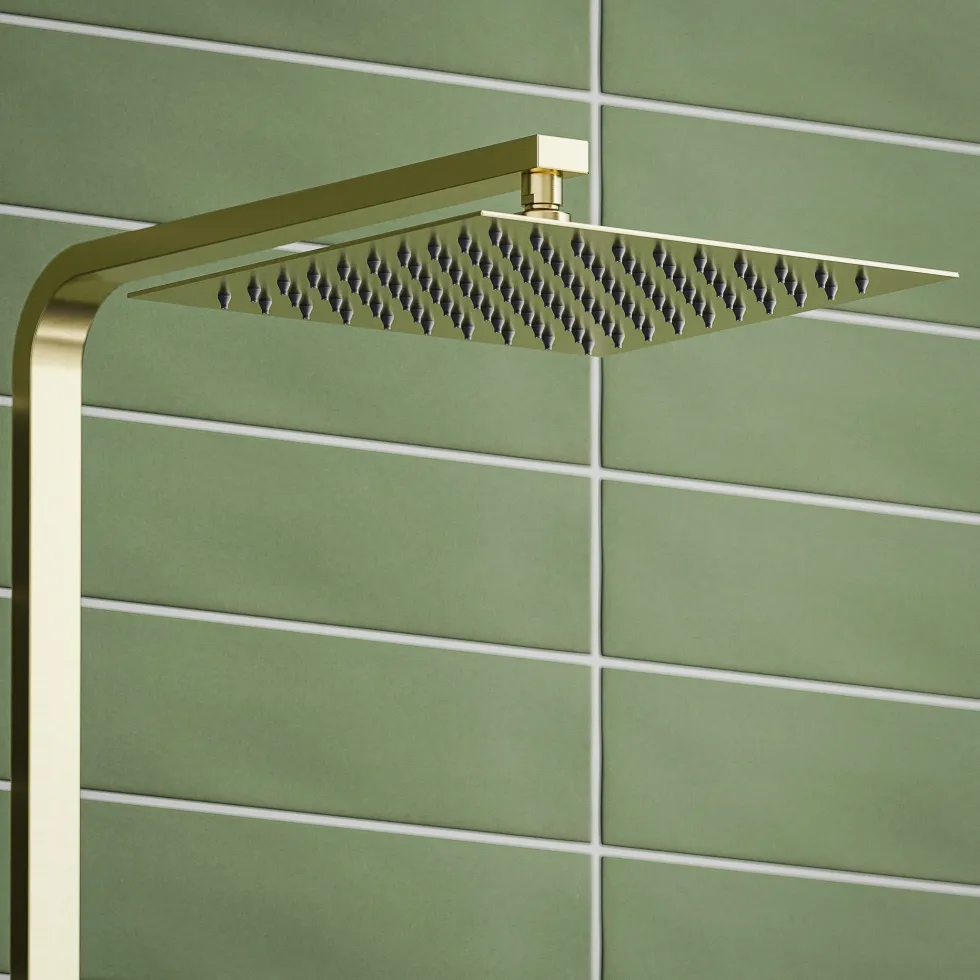 Harbour Status Brushed Brass Square Thermostatic Rigid Riser Shower Kit
