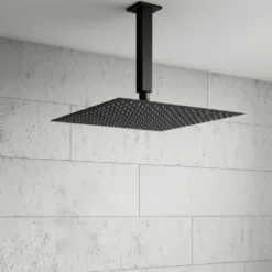 Harbour Status Concealed Shower Valve, Fixed Ceiling Mounted Head & Slide Rail Kit - Matt Black