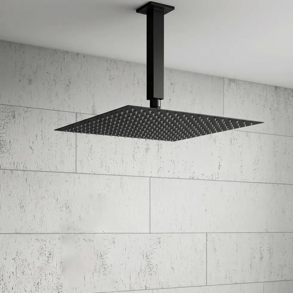 Harbour Status Concealed Shower Valve, Fixed Ceiling Mounted Head & Slide Rail Kit - Matt Black