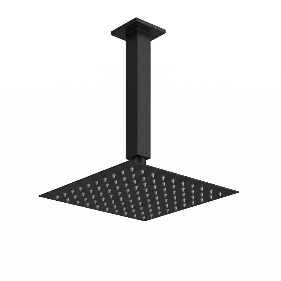 Harbour Status Concealed Shower Valve, Fixed Ceiling Mounted Head & Slide Rail Kit - Matt Black