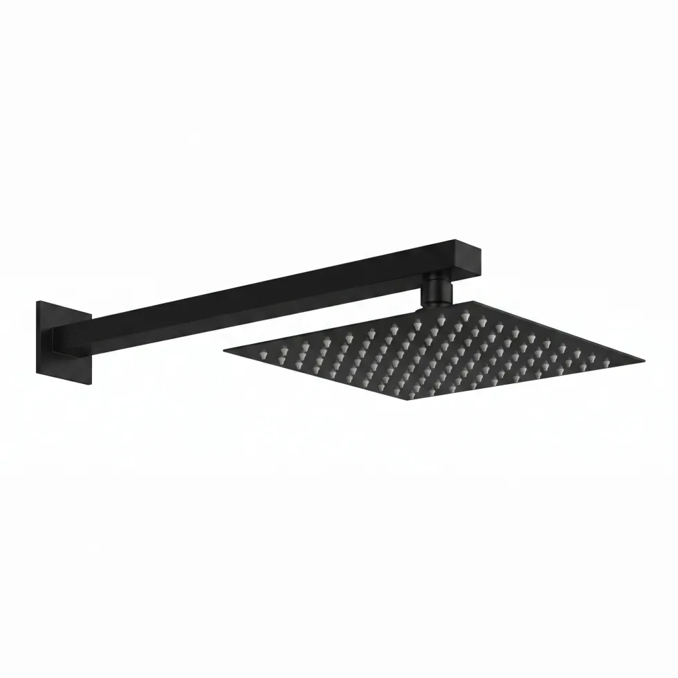 Harbour Status Concealed Shower Valve, Fixed Wall Mounted Head & Slide Rail Kit - Matt Black