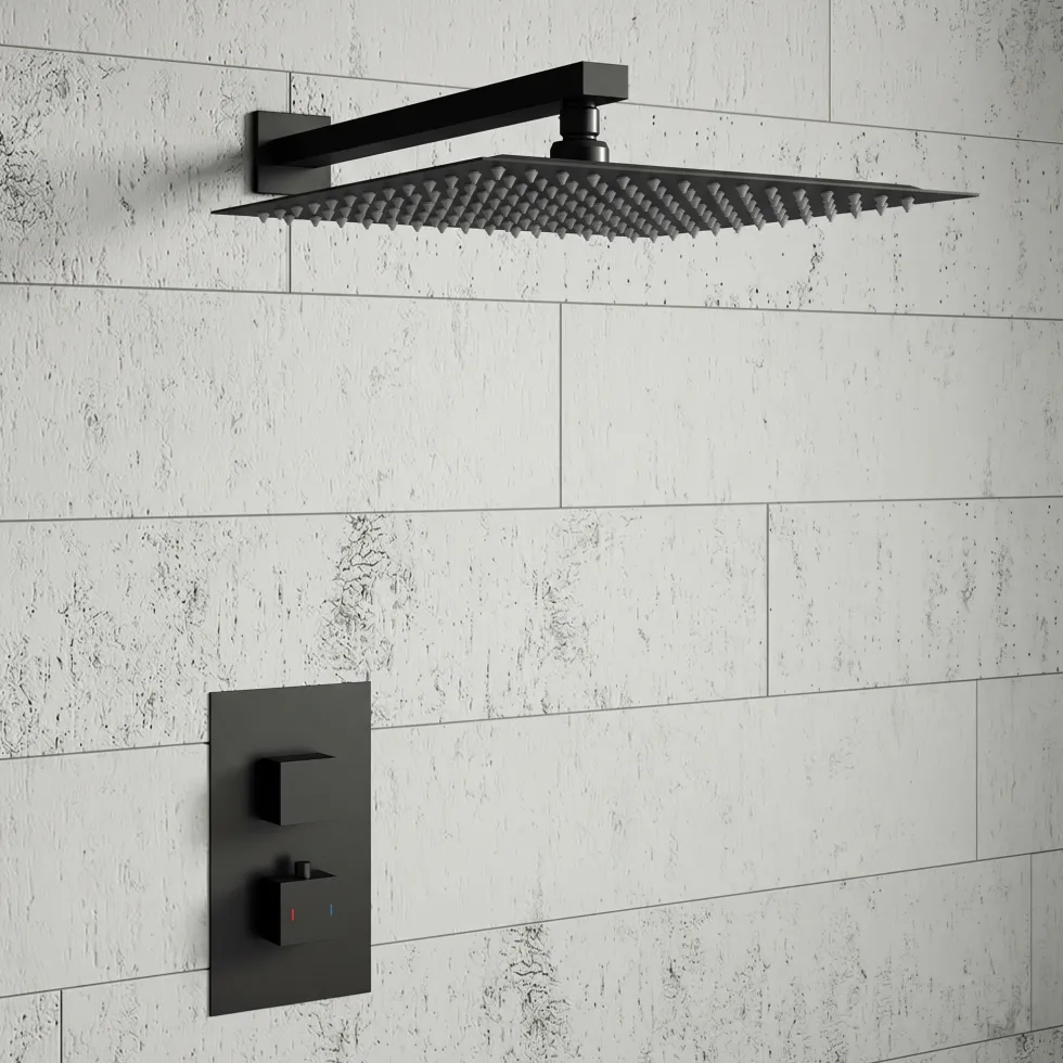 Harbour Status Concealed Shower Valve & Wall Mounted Fixed Shower Head - Matt Black
