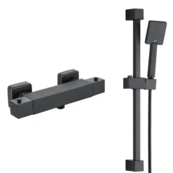 Harbour Status Matt Black Exposed Thermostatic Bar Shower Valve and Shower Rail Kit