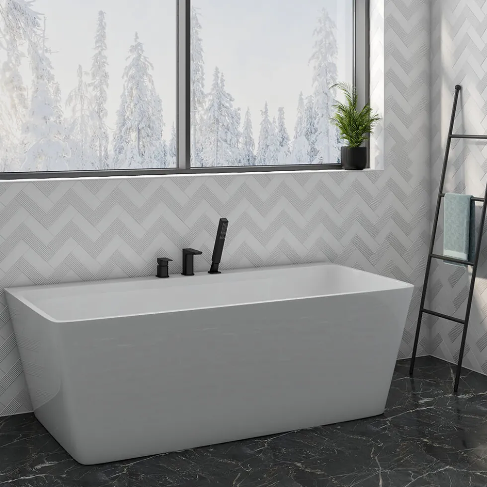 Harbour Status Matt Black 3 Hole Bath Mixer with Pull Out Handset