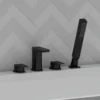 Harbour Status Matt Black 4 Hole Bath Mixer with Pull Out Handset