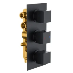 Harbour Status Matt Black Shower Package with 3 Outlet Valve, Fixed Head & Arm, Shower Rail Kit & Overflow Bath Filler