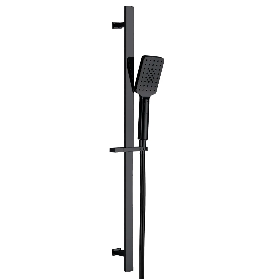 Harbour Status Matt Black Slide Rail Shower Kit with Square Shower Handset & Hose