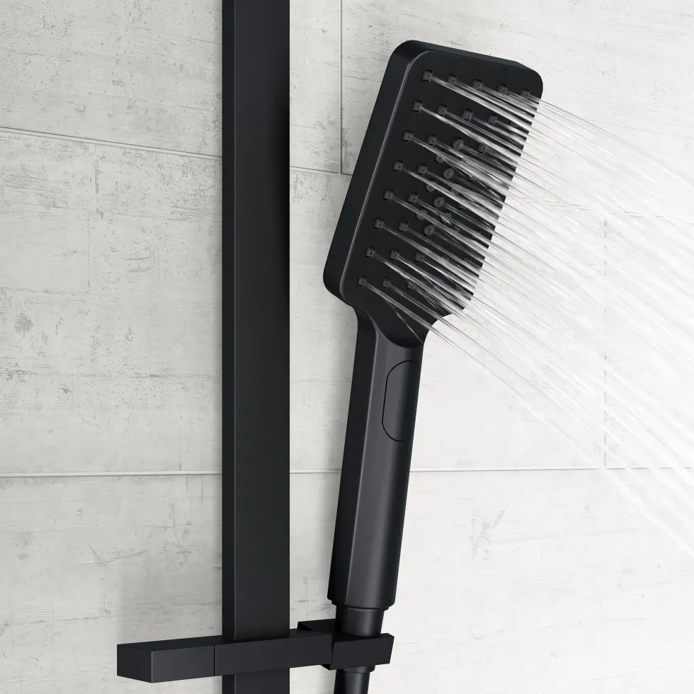Harbour Status Matt Black Slide Rail Shower Kit with Square Shower Handset & Hose