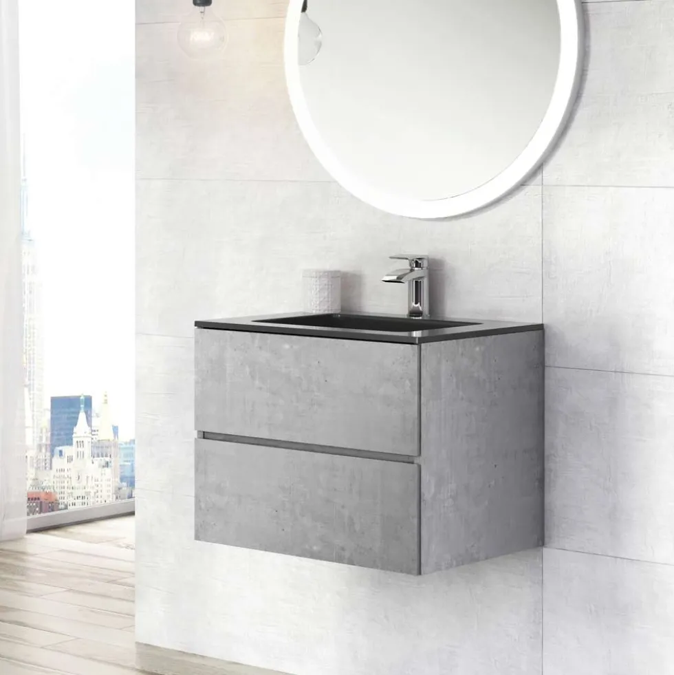 Harbour Substance 600mm 2 Drawer Wall Mounted Vanity Unit & Basin Options - Concrete Effect