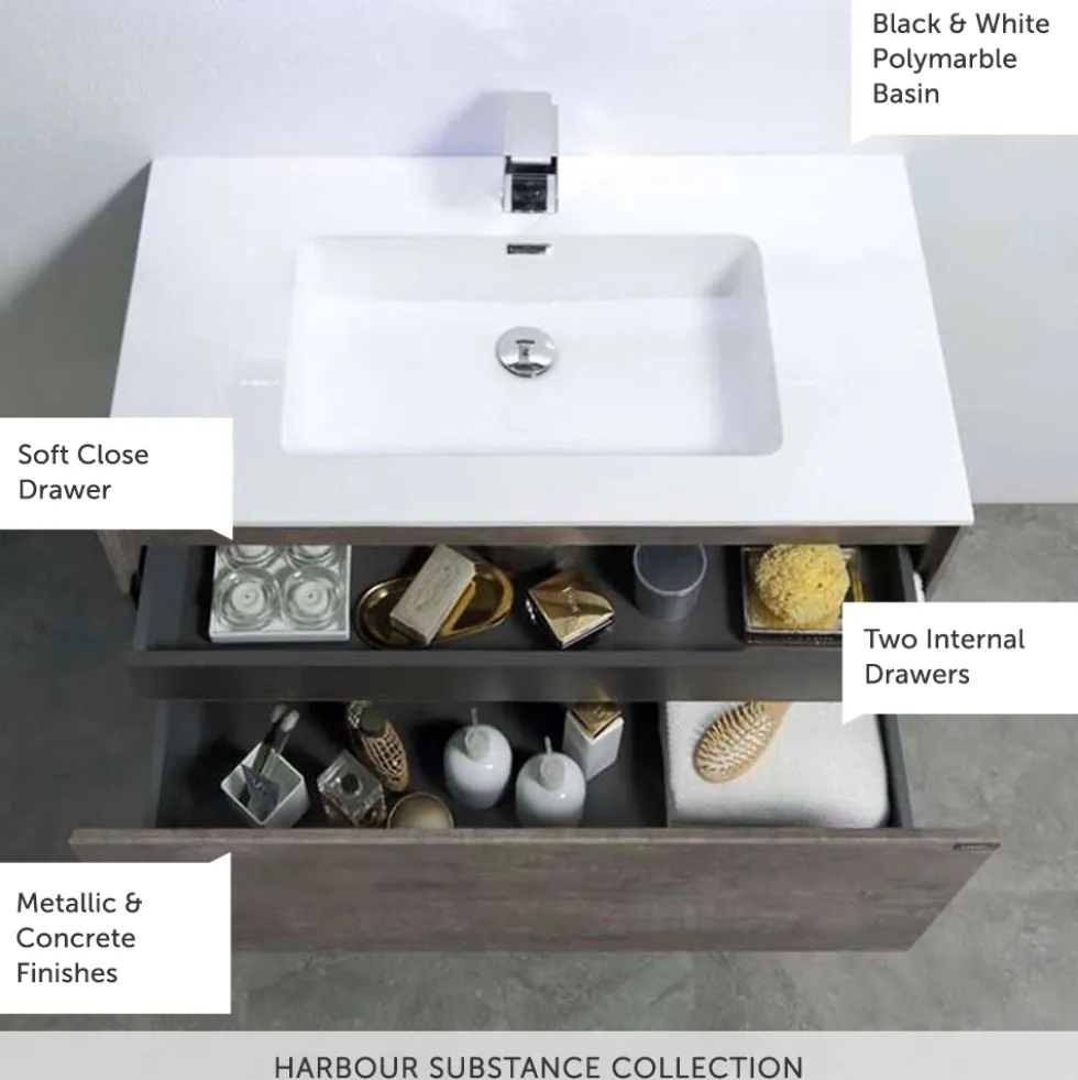 Harbour Substance 900mm 1 Drawer Wall Mounted Vanity Unit & Basin Options