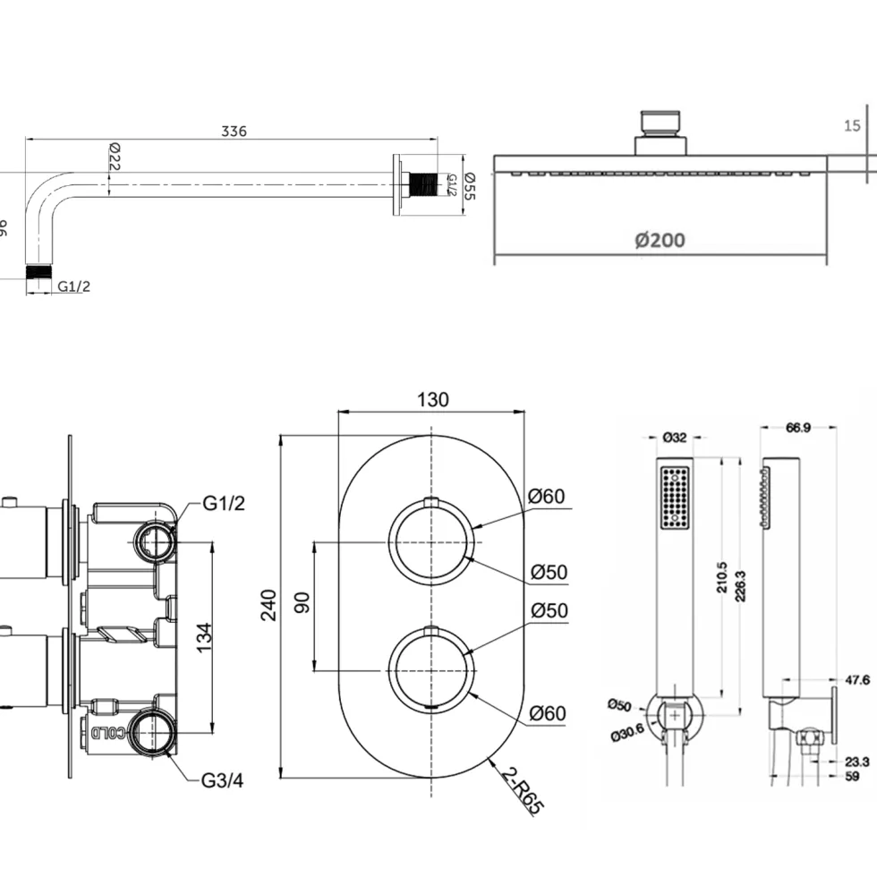 Harper Concealed Shower Valve, Fixed Shower Head & Handset