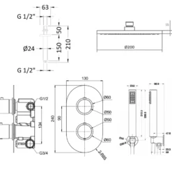 Harper Concealed Shower Valve, Fixed Shower Head & Handset