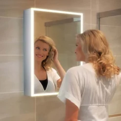 hib. Qubic LED Illuminated Mirror Cabinet with Shaver Socket - 3 Sizes