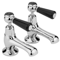 Hudson Reed Black Topaz Lever Basin Taps With Dome Collars - Chrome/Black
