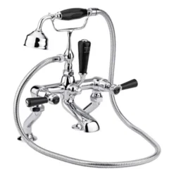 Hudson Reed Black Topaz Lever Deck Mounted Bath Shower Mixer with Handset Kit & Dome Collars