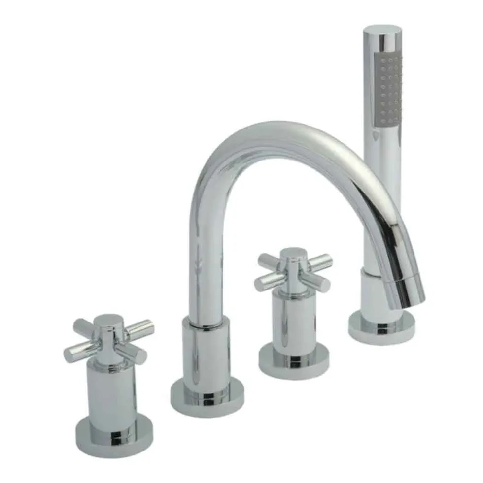 Hudson Reed Tec Crosshead 4 Hole Deck Mounted Bath Shower Mixer with Pull Out Handset