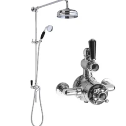 Hudson Reed Victorian Grand Black Topaz Rigid Riser Kit With Exposed Twin Valve - Chrome/Black