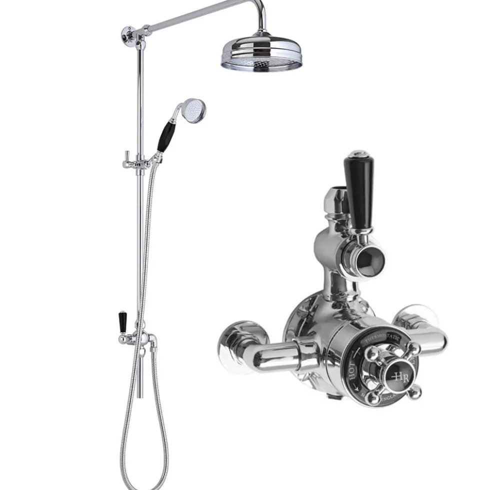 Hudson Reed Victorian Grand Black Topaz Rigid Riser Kit With Exposed Twin Valve - Chrome/Black