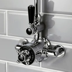 Hudson Reed Victorian Grand Black Topaz Rigid Riser Kit With Exposed Twin Valve - Chrome/Black