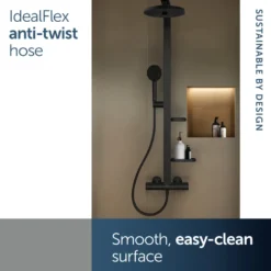 Ideal Standard Ceratherm Alu+ Exposed Thermostatic Shower Kit with Multi-Function Shower Head, Handset & 2 Shelves