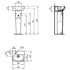 Ideal Standard i.life A 350mm Cloakroom Basin & Pedestal - Left or Right Hand Tap Hole