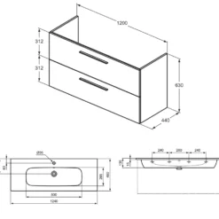 Ideal Standard i.life A 1240mm Wall Mounted 2 Drawer Vanity Unit & Basin