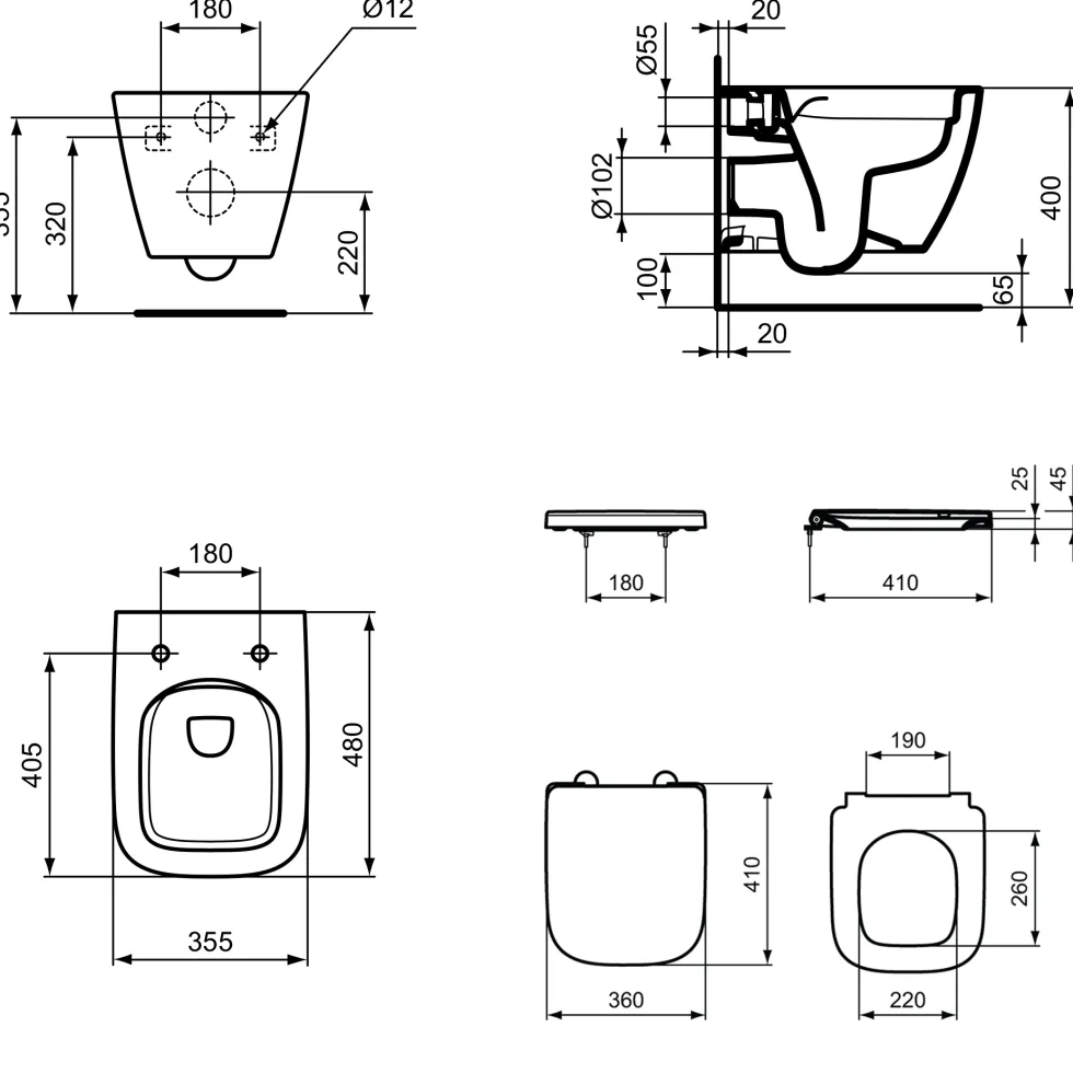 Ideal Standard i.life S Compact Wall Hung Rimless Toilet with Soft Close Seat