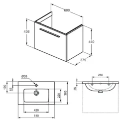 Ideal Standard i.life S 600mm Wall Mounted 1 Drawer Compact Vanity Unit & Basin