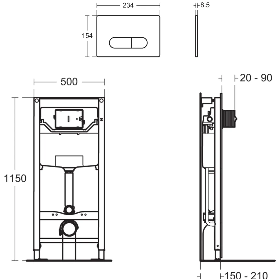 Ideal Standard ProSys WRAS Approved Wall Hung 1150mm WC Frame, Concealed Cistern & Chrome Dual Flush Plate
