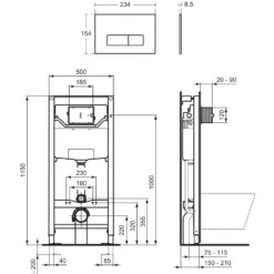 Ideal Standard ProSys WRAS Approved Wall Hung 1150mm WC Frame, Concealed Cistern & Chrome Dual Flush Plate