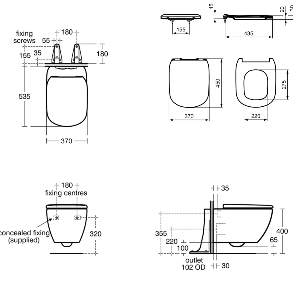 Ideal Standard Tesi Wall Hung Toilet with Aquablade® Flush Technology & Soft Close Seat