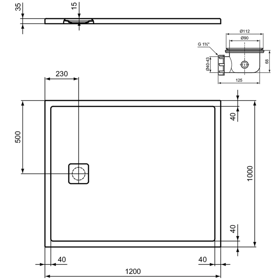 Ideal Standard Ultra Flat Evo Rectangular Anti-Slip Acrylic Shower Tray with End Waste - 5 Sizes